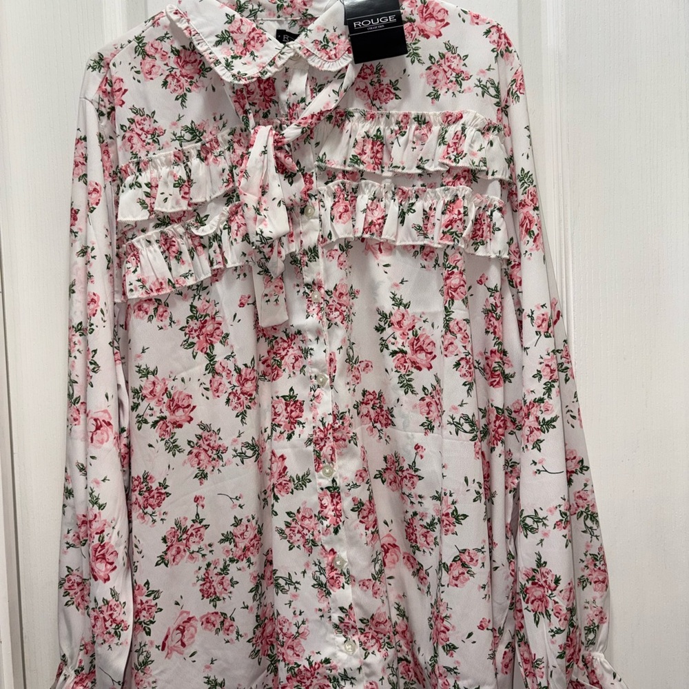 Bouge Floral Ruffle Top - Pink and White
